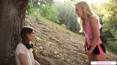 Play Petite blonde babe Alexa Grace licks her neighbor Kristen Scott's shaved pussy in this hardcore lesbian porn